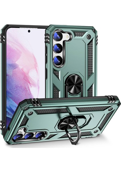 Samsung Galaxy S23 Için+ Düşüş Geçirmez Askeri Sınıf Vaka Yüzüğü Kickstand Tasarım Pc+ Tpu Arka Kapak-Siyah Yeşil (Yurt Dışından)