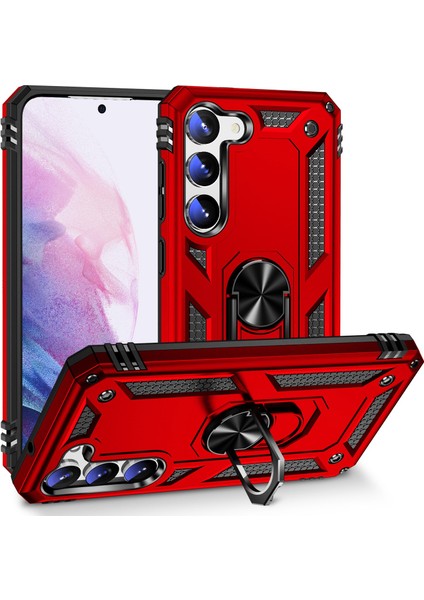 Samsung Galaxy S23 Için+ Düşüşe Dayanıklı Askeri Sınıf Vaka Yüzüğü Kickstand Tasarım Pc+ Tpu Geri Kapak-Kırmızı (Yurt Dışından)