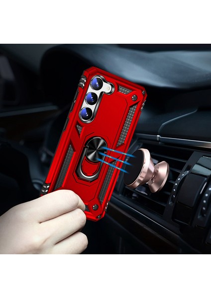 Samsung Galaxy S23 Için+ Düşüşe Dayanıklı Askeri Sınıf Vaka Yüzüğü Kickstand Tasarım Pc+ Tpu Geri Kapak-Kırmızı (Yurt Dışından)