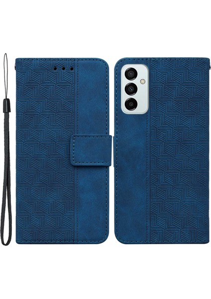 Samsung Galaxy M13 4g Için Pu Deri Koruyucu Kabuk, Geometri Baskılı Şok Geçirmez Kasık Telefon Stand Cüzdan Kapağı Strap-Mavi ile (Yurt Dışından)