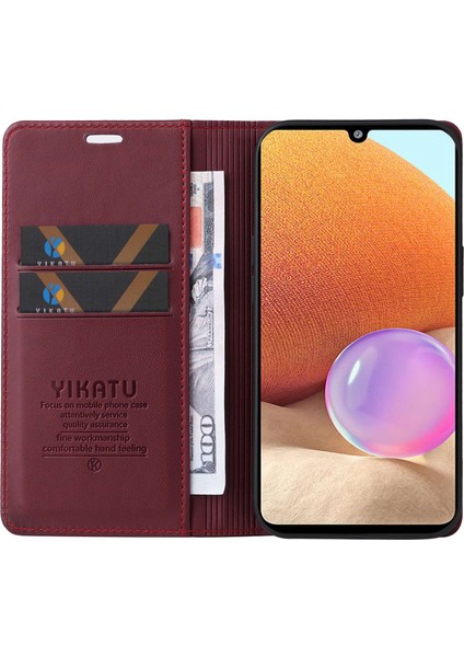 Samsung Galaxy A32 4g (Ab Versiyonu) Için, Tam Koruma Pu Deri Deri Telefon Cüzdan Kılıf Standı Manyetik Kapatma Koruyucu Koruyucu Anti-Good Flip Kapak Kırmızısı (Yurt Dışından)