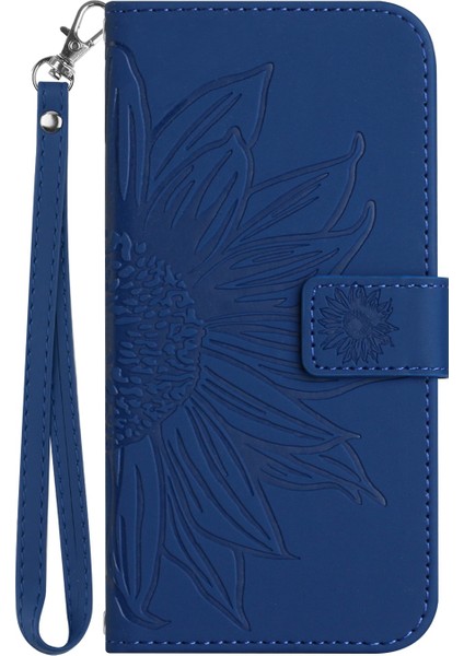 Samsung Galaxy S22 Ultra 5g Için Pu Deri Telefon Kılıfı, HT04 Baskılı Ayçiçeği Cilt Dokunma Standı Manyetik Kapanma Anti-Drop Telefon Cüzdan Kapağı Strap-Sapfire (Yurt Dışından)