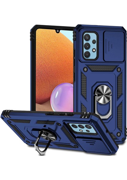 Samsung Galaxy A32 4g (Ab Versiyonu) Için Metal Kickstand Telefon Kasası, Slayt Kamera Koruma-Mavisi ile Şok Geçirmez Pc+Tpu Kapağı (Yurt Dışından)