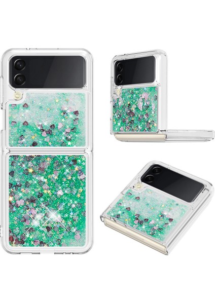 Samsung Galaxy Z Flip4 5g Için, Anti-Drop Yumuşak Tpu Çizgiye Karşı Çizme Anti-Cep Telefon Kılıfı Sıvı Quicksand ve Kabuk Yeşil/kalpler (Yurt Dışından) fiyatları