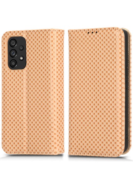 Samsung Galaxy A53 Için 5g 5g Grid Doku Pu Deri Deri Stand Cüzdan Kılıfı Manyetik Otomatik Emzersiz Folio Flip Telefon Kapak Bej (Yurt Dışından)