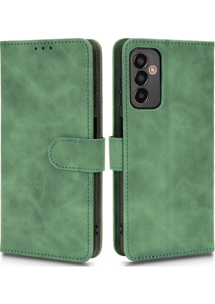 Samsung Galaxy M13 Için 4g Cilt Touch Hissedilen Tam Koruma Pu Deri Kılıf Stand Cüzdan Manyetik Toka Telefon Kapağı Strap-Yeşil ile (Yurt Dışından)