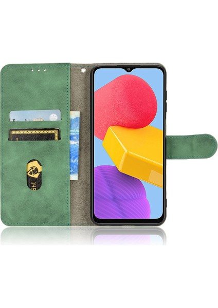 Samsung Galaxy M13 Için 4g Cilt Touch Hissedilen Tam Koruma Pu Deri Kılıf Stand Cüzdan Manyetik Toka Telefon Kapağı Strap-Yeşil ile (Yurt Dışından)