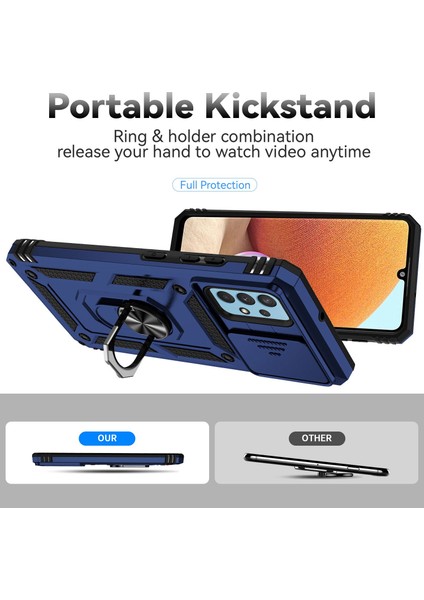 Samsung Galaxy A32 4g (Ab Versiyonu) Için Metal Kickstand Telefon Kasası, Slayt Kamera Koruma-Mavisi ile Şok Geçirmez Pc+Tpu Kapağı (Yurt Dışından)