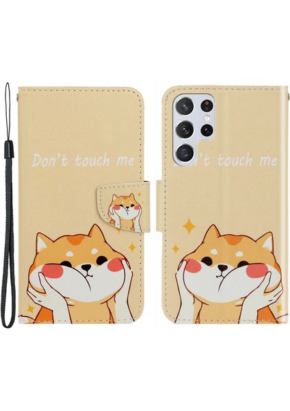 Samsung Galaxy S23 Için Ultra Çapraz Doku Pu Deri Stand Desen Desen Baskı Tam Koruma Telefon Cüzdan Kapak Şiba Köpek (Yurt Dışından)