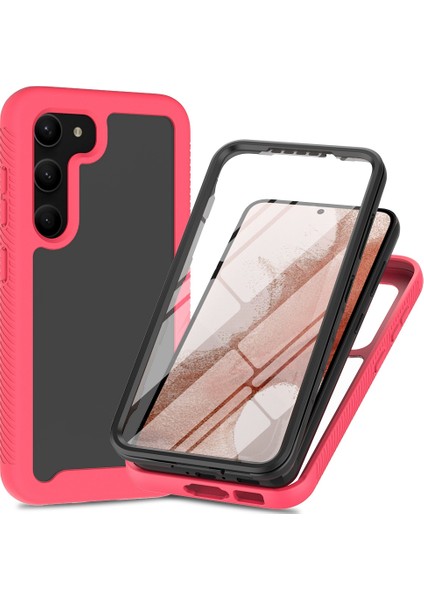 Samsung Galaxy S23 Için+3'ü 1 Arada Pc+Tpu+Pet Ekran Koruyucu Telefon Kılıfı Tam Koruma Bırakma Damalı Kapak Pembe (Yurt Dışından)