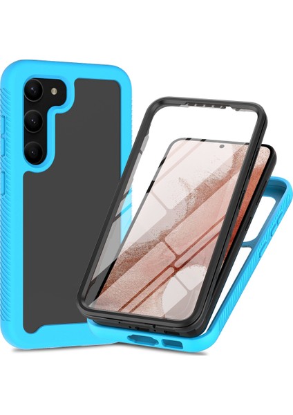 Samsung Galaxy S23 Için+3'ü 1 Arada Pc+Tpu+Pet Ekran Koruyucu Telefon Kılıfı Tam Koruma Bırakma Damlı Kapak Baby Blue (Yurt Dışından)