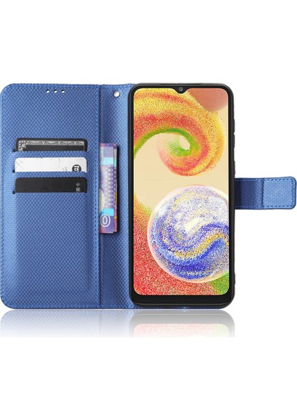 Samsung Galaxy A04 4g (164.4 x 76.3 x 9.1 MM)/M13 5g Elmas Doku Pu Deri Stand Kılıfı Manyetik Toka Cüzdan Telefon Kapak-Mavi (Yurt Dışından)