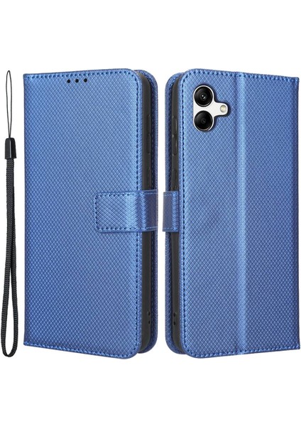 Samsung Galaxy A04 4g (164.4 x 76.3 x 9.1 MM)/M13 5g Elmas Doku Pu Deri Stand Kılıfı Manyetik Toka Cüzdan Telefon Kapak-Mavi (Yurt Dışından)