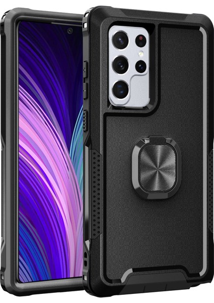 Samsung Galaxy S22 Ultra 5g Için 3-1 Arada Yüzük Tutucu Telefon Kickstand Koruyucu Telefon Geri Kapak-Siyah (Yurt Dışından)