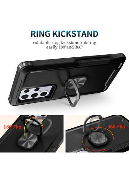 Samsung Galaxy S22 Ultra 5g Için 3-1 Arada Yüzük Tutucu Telefon Kickstand Koruyucu Telefon Geri Kapak-Siyah (Yurt Dışından)