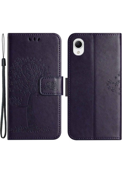 Samsung Galaxy A23E/A23S Pu Deri Telefon Kılıfı Baskılı Baykuş Ağacı Desen Cüzdan Stand Manyetik Toka Kapak-Dark Mor (Yurt Dışından)