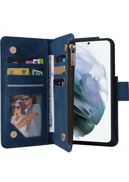 Samsung Galaxy S23 Için Çoklu Kart Yuvası Pu Deri Stand Kılıfı Fermuar Cep Anti-Çizgiye Dönüş (Yurt Dışından)