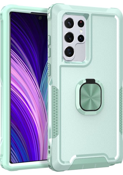 Samsung Galaxy S22 Ultra 5g Için 3-1 Arada Halka Tutucu Telefon Kickstand Koruyucu Telefon Geri Kapak Yeşili (Yurt Dışından)