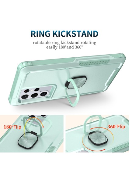Samsung Galaxy S22 Ultra 5g Için 3-1 Arada Halka Tutucu Telefon Kickstand Koruyucu Telefon Geri Kapak Yeşili (Yurt Dışından)