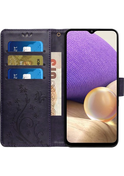Samsung Galaxy A23E Için Baskı Çiçek Kelebek Telefon Kapağı Pu Deri Deri Şok Geçirmez Cüzdan Standı Case-Dark Mor (Yurt Dışından) fiyatları