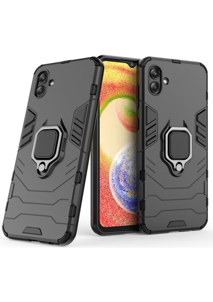 Samsung Galaxy A04 4g (164.4 x 76.3 x 9.1 Mm) Için Ring Tutucu Kickstand Pc+Tpu Kılıf Anti-Düşme Telefonu Kapak Koruyucu-Black (Yurt Dışından)