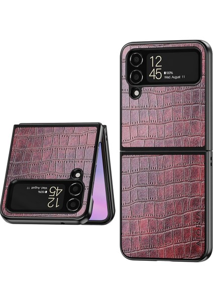 Samsung Galaxy Z Flip4 Için 5g Timsah Doku Pu Deri+Pc+Tpu Telefon Kılıfı Giyim Dayanıklı Koruyucu Kapak Kavurosu (Yurt Dışından)