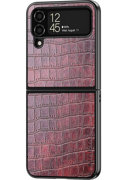 Samsung Galaxy Z Flip4 Için 5g Timsah Doku Pu Deri+Pc+Tpu Telefon Kılıfı Giyim Dayanıklı Koruyucu Kapak Kavurosu (Yurt Dışından)