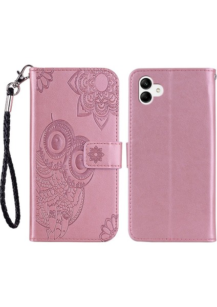 Samsung Galaxy A04 4g (164.4 x 76.3 x 9.1 Mm) Için Pu Deri Cep Telefonu Kapağı, Basılı Baykuş Çiçek Desen Cüzdanı Akıllı Telefon Vaka-Rose Altın (Yurt Dışından)