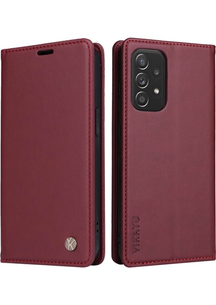 Samsung Galaxy A32 5G/M32 5g Pu Deri Deri Cüzdan Stand Otomatik Kapatma Manyetik Anti-Drop Telefon Kapak Kırmızısı (Yurt Dışından)