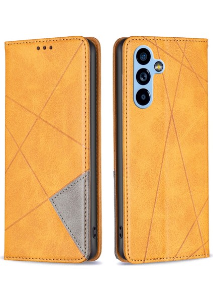 Samsung Galaxy A54 Için 5g Geometrik Baskılı Deri Kılıf Manyetik Kapak Kart Tutucu Stand-Sarı (Yurt Dışından)