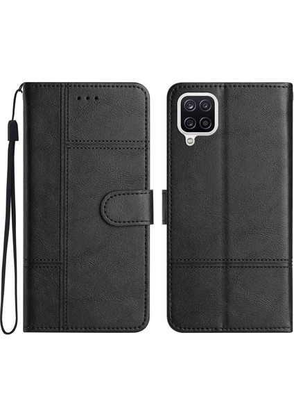 Samsung Galaxy A42 5g Için Anti-Cratch Telefon Kabuğu, Cowhide Doku Iş Stili Pu Deri Dikiş Hattı Dekor Dekor Stand Kılıf Black (Yurt Dışından)