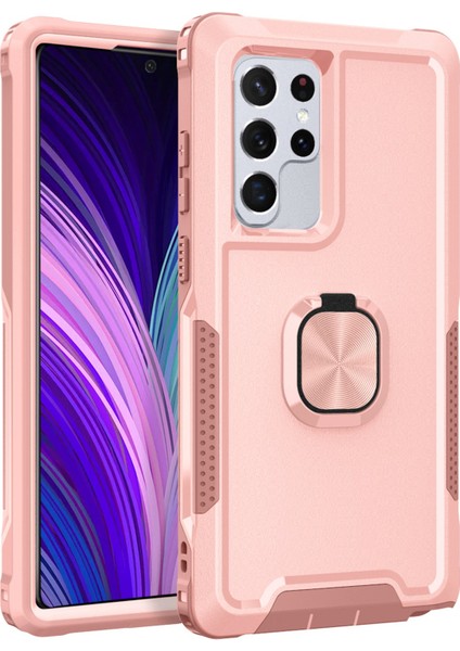 Samsung Galaxy S22 Ultra 5g Için 3-1 Arada Yüzük Tutucu Telefon Kickstand Koruyucu Telefon Geri Kapak Pembe (Yurt Dışından)