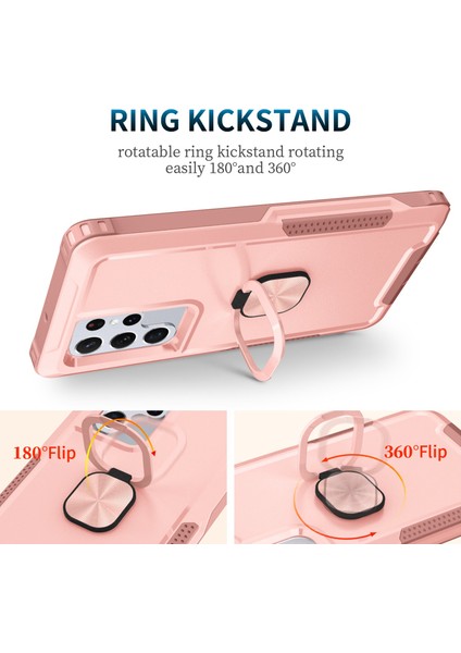Samsung Galaxy S22 Ultra 5g Için 3-1 Arada Yüzük Tutucu Telefon Kickstand Koruyucu Telefon Geri Kapak Pembe (Yurt Dışından)