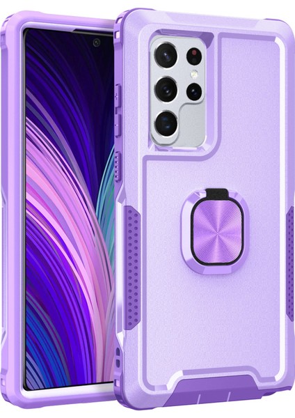 Samsung Galaxy S22 Ultra 5g Için 3-1 Arada Yüzük Tutucu Telefon Kickstand Koruyucu Telefon Geri Kapak Işığı Mor Mor (Yurt Dışından)