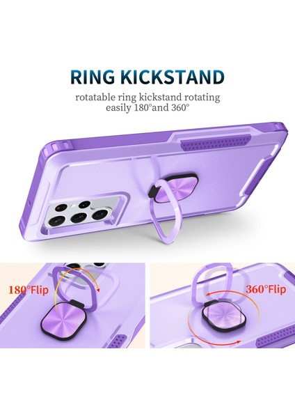 Samsung Galaxy S22 Ultra 5g Için 3-1 Arada Yüzük Tutucu Telefon Kickstand Koruyucu Telefon Geri Kapak Işığı Mor Mor (Yurt Dışından)