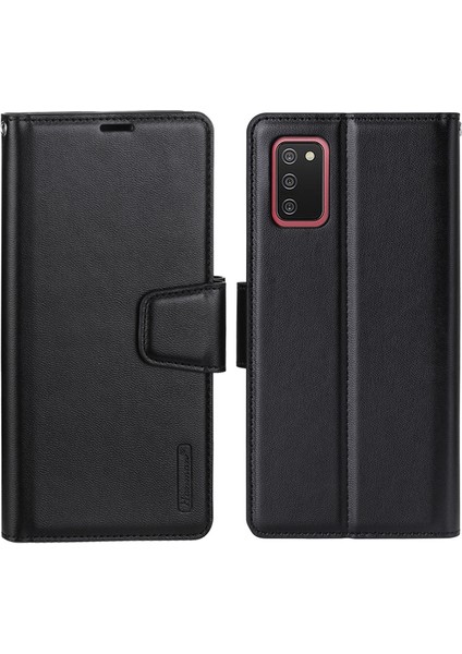 Hanman Mill Serisi Samsung Galaxy A03S (166.5 x 75.98 x 9.14MM)/A02S (166.5X75.9X9.2MM) Telefon Cüzdan Kılıfı Manyetik Kapatma Stand Flip Telefon Kapağı Black (Yurt Dışından)