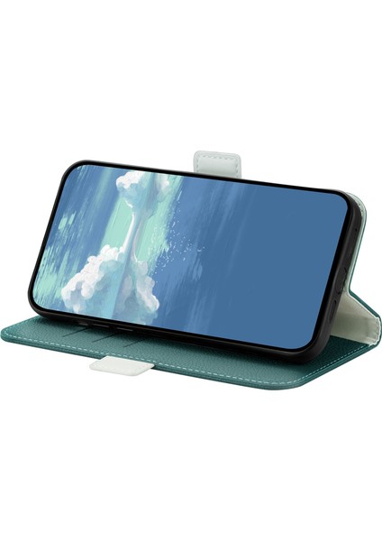 Samsung Galaxy S23 Için+ Litchi Doku Pu Deri Deri Şok Geçirmez Kasa Şeker Renkli Telefon Stand Cüzdan Kapak-Dark Yeşil (Yurt Dışından)