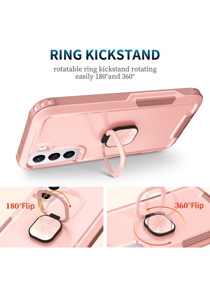 Samsung Galaxy S22+ 5g Için 3'ü 1 Arada Şokla Telefon Kasası, Kickstand Ring Tutucu Anti Kickstand Ring Hassas Kesim Telefon Geri Kapak Pembe (Yurt Dışından)