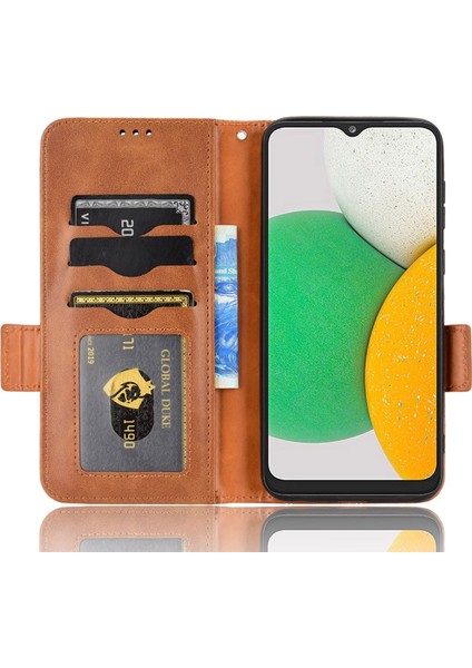 Samsung Galaxy A03 Çekirdek Üçgen Deseni Için Baskılı Telefon Kılıfı Şok Geçirmez Pu Deri Cüzdan Stand Strap-Brown (Yurt Dışından)