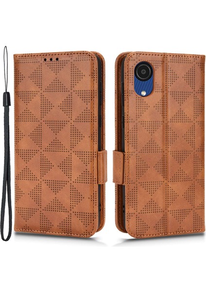 Samsung Galaxy A03 Çekirdek Üçgen Deseni Için Baskılı Telefon Kılıfı Şok Geçirmez Pu Deri Cüzdan Stand Strap-Brown (Yurt Dışından)