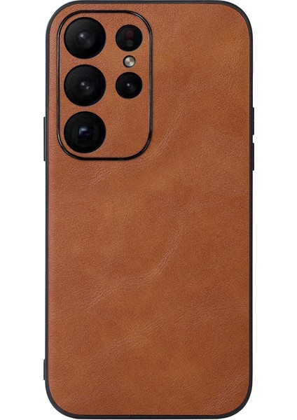 Samsung Galaxy S23 Için Ultra Damla Koruma Koruma Cowhide Doku Pu Deri Kaplama Telefon Kılıfı Sabit Pc Yumuşak Tpu Kapak-Kahverengi (Yurt Dışından)