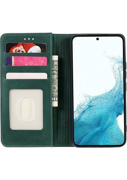 Samsung Galaxy S22+ 5g Pu Deri Aşınma Dayanıklı Telefon Kılıfı Manyetik Flip Stand Cüzdan Özelliği Kabuk-Yeşil (Yurt Dışından)