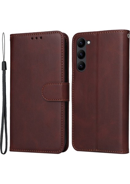 Samsung Galaxy S23 Için+ Buzağı Dokusu Şok Geçirmez Pu Pu Deri Kılıf Manyetik Toka Cüzdan Stand Telefon Kapak-Kahverengi (Yurt Dışından)
