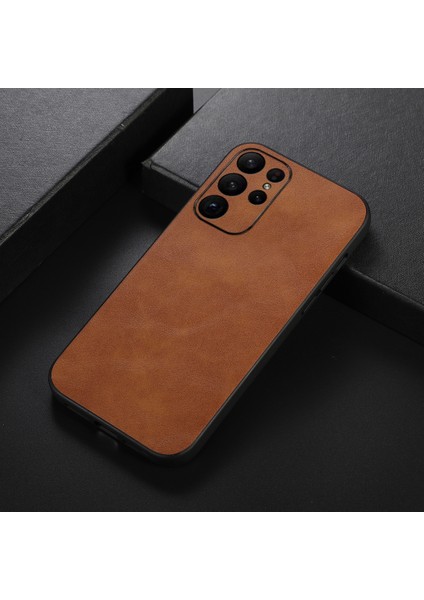 Samsung Galaxy S23 Için Ultra Damla Koruma Koruma Cowhide Doku Pu Deri Kaplama Telefon Kılıfı Sabit Pc Yumuşak Tpu Kapak-Kahverengi (Yurt Dışından)