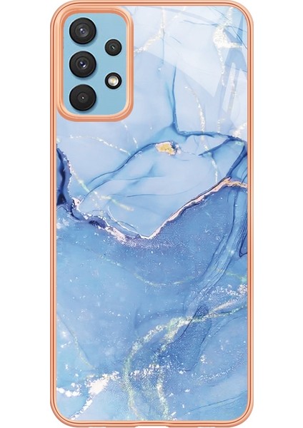 Samsung Galaxy A32 4g (Ab Versiyonu) 2.0mm Mermer Desen Tpu Kapağı Imd Elektrokaplama Çerçevesi Cep Telefonu Kılıf Mavisi (Yurt Dışından)