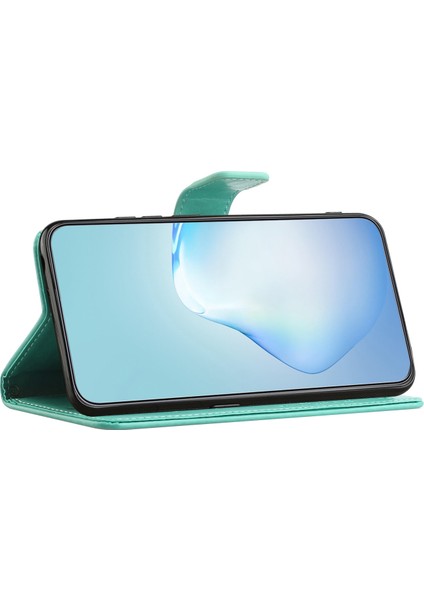 Samsung Galaxy A04 4g (164.4 x 76.3 x 9.1 MM)/M13 5g Anti-Fall Pu Deri Telefon Kasası Basılmış Baykuş Ağacı Deseni Flip Cüzdan Kapağı Standı-Cyan (Yurt Dışından)