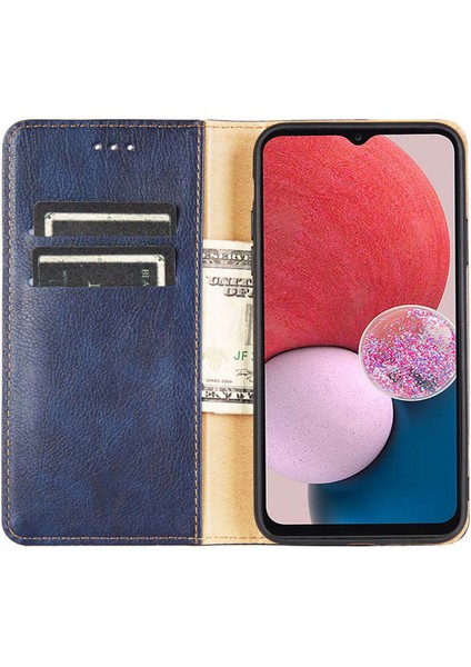 Samsung Galaxy A04 4g (164.4 x 76.3 x 9.1 Mm) Için Manyetik Otomatik Emici Telefon Kapağı, Pu Deri Tam Koruma Telefon Kılıfı Flip Cüzdan Stand-Mavi (Yurt Dışından)
