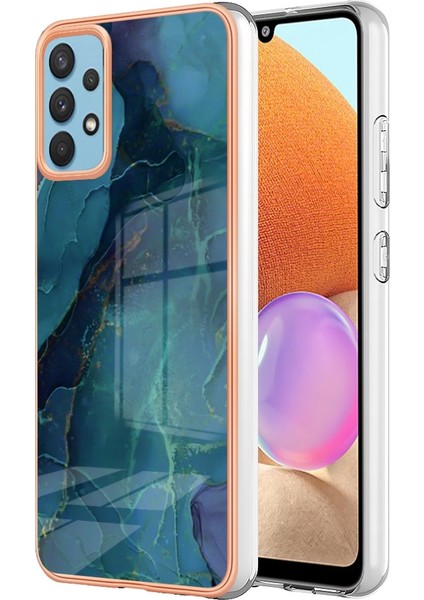 Samsung Galaxy A32 4g (Ab Versiyonu) 2.0mm Mermer Desen Tpu Kapağı Imd Elektrapılaştırma Çerçevesi Cep Telefonu Kılıf Yeşili (Yurt Dışından)