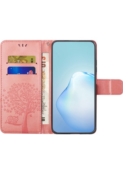 Samsung Galaxy A04 4g (164.4 x 76.3 x 9.1 MM)/M13 5g Anti-Fall Pu Deri Telefon Kasası Basılmış Baykuş Ağacı Desen Flip Cüzdan Kapağı Standı Pink (Yurt Dışından)