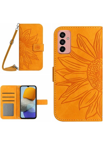 HT04 Samsung Galaxy M23 5G/F23 Için Basılı Ayçiçeği Telefon Kılıfı 5g, Pu Deri Cüzdan Stand Manyetik Toka Cilt Anti-Fall Anti Anti Anti Anti Anti Anti Anti Anti-Fone Kapağı (Yurt Dışından)